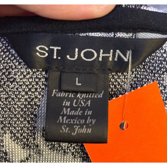 St. John Black & Silver Floral Print Sweater Set Size 10/L 2p - Picture 11 of 13